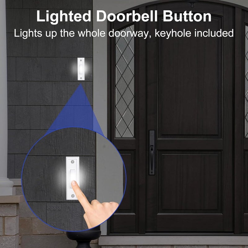 AUGHOA Lighted Doorbell Button, Wall Mounted Doorbell Switch with LED Light, Wired Door Bell Push Buttons for Garage Door Opener, Transformer, Ringers, Buzzers (White) - Image 3